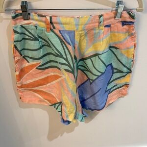 Vitamin A Multicolor Leaf Print Linen Shorts